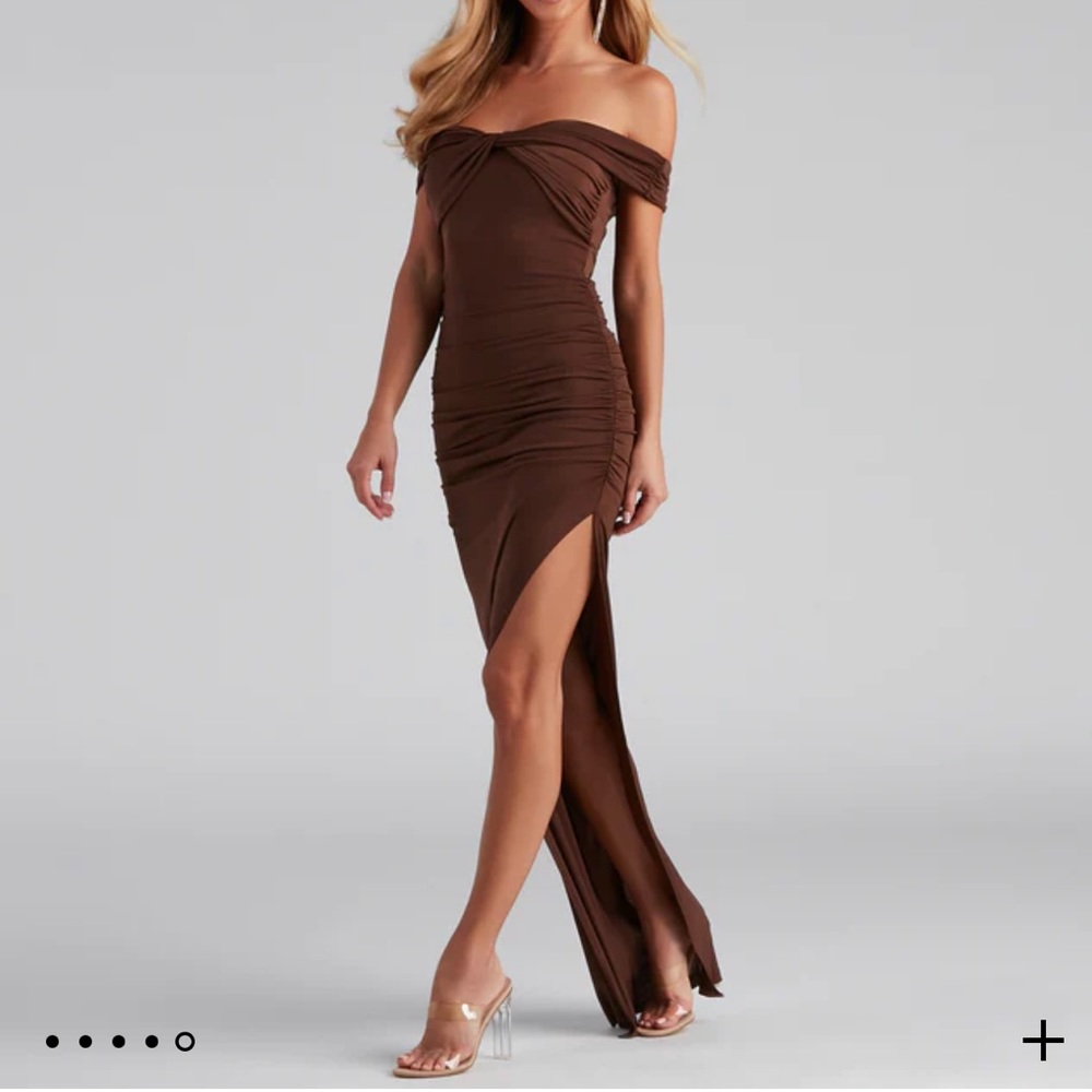 Brown formal dress with slit